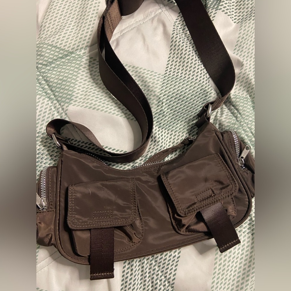 H&M Brown Satin Nylon SLOUCHY HOBO Mini Shoulder Bag